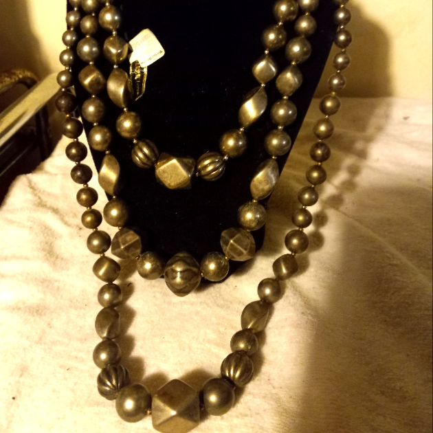Used,Not New 3 Separate Different Length Necklaces In A Matte Pewter Color.